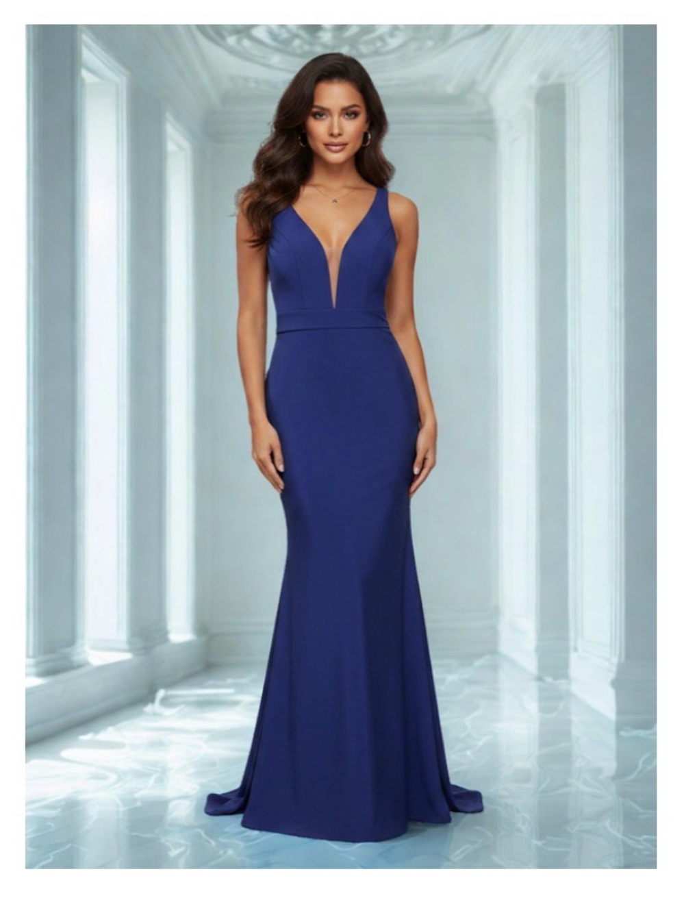 Plunge V-Neck Royal Blue Evening Gown